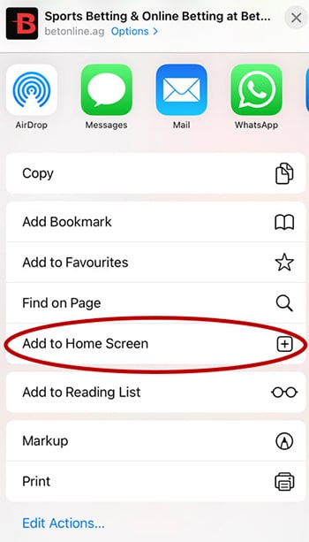 BetOnline iPhone Add to Home Screen