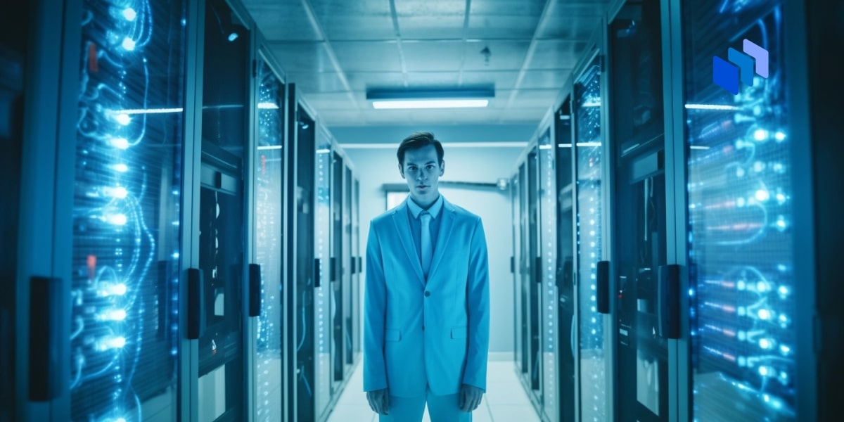 A man standing in a data center