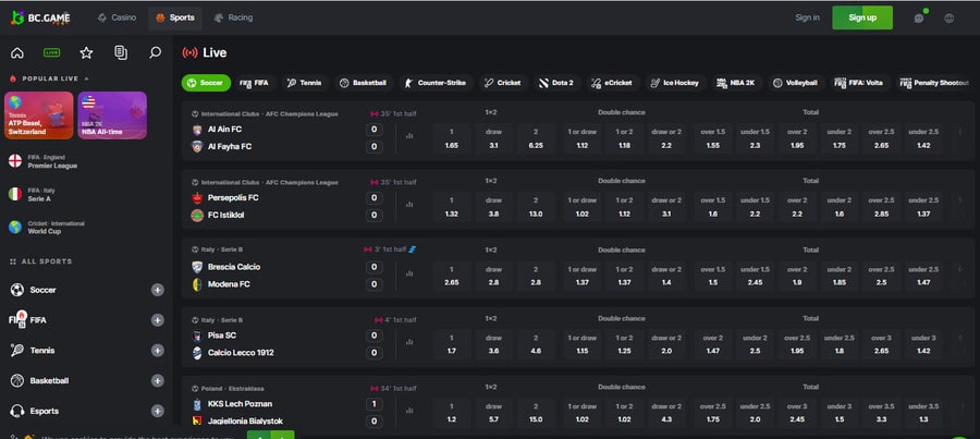 Based on an Ethereum smart contract, BC.Game sportsbook guarantees reliability, fairness, and security at the highest level.