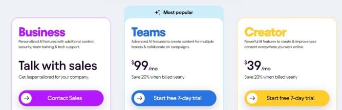 JasperAI’s pricing