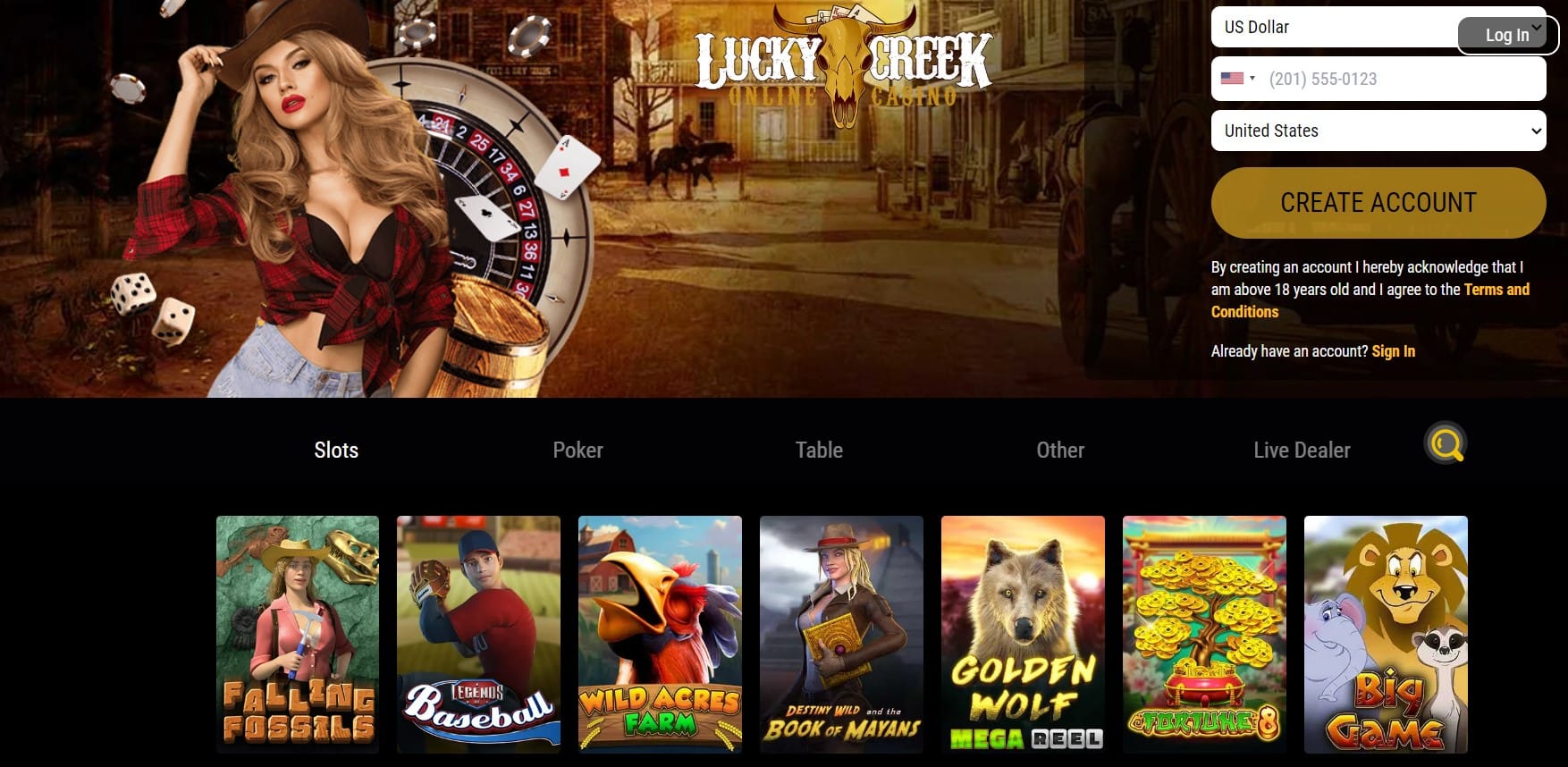lucky creek casino homepage