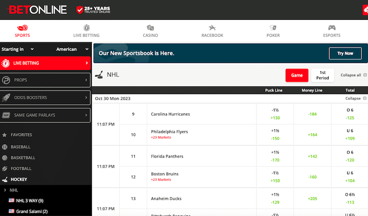 nhl betting lines