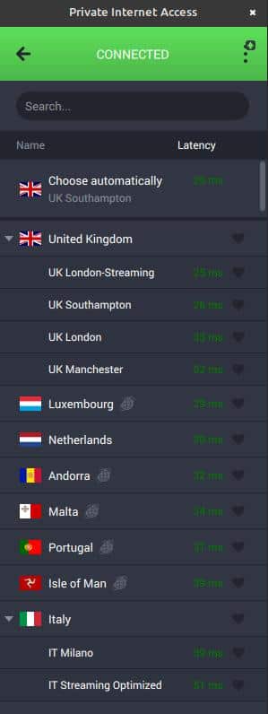Choose a server location on Private Internet Access VPN