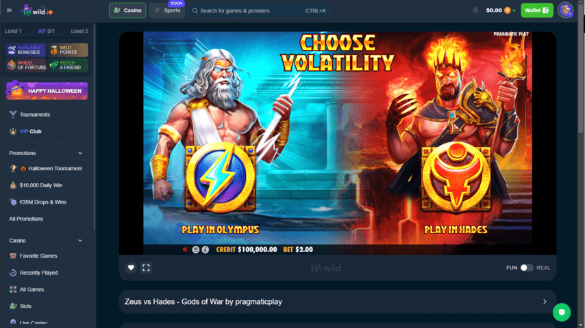 Wild.io Zeus vs Hades Casino Game