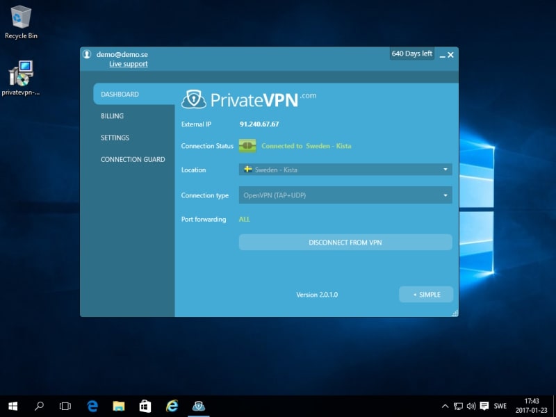 Connect via PrivateVPN