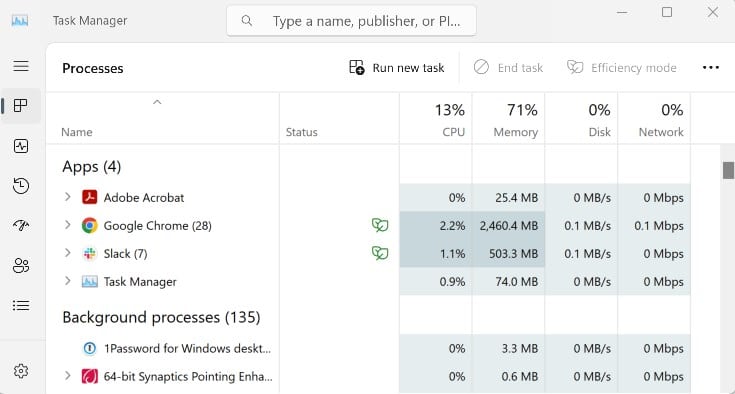 Task Manager in Windows.