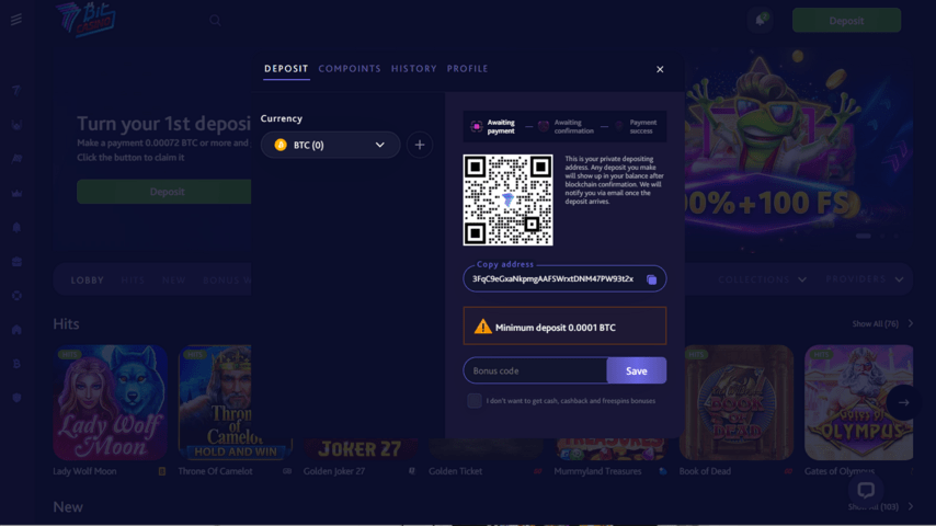 7Bit casino depositing window