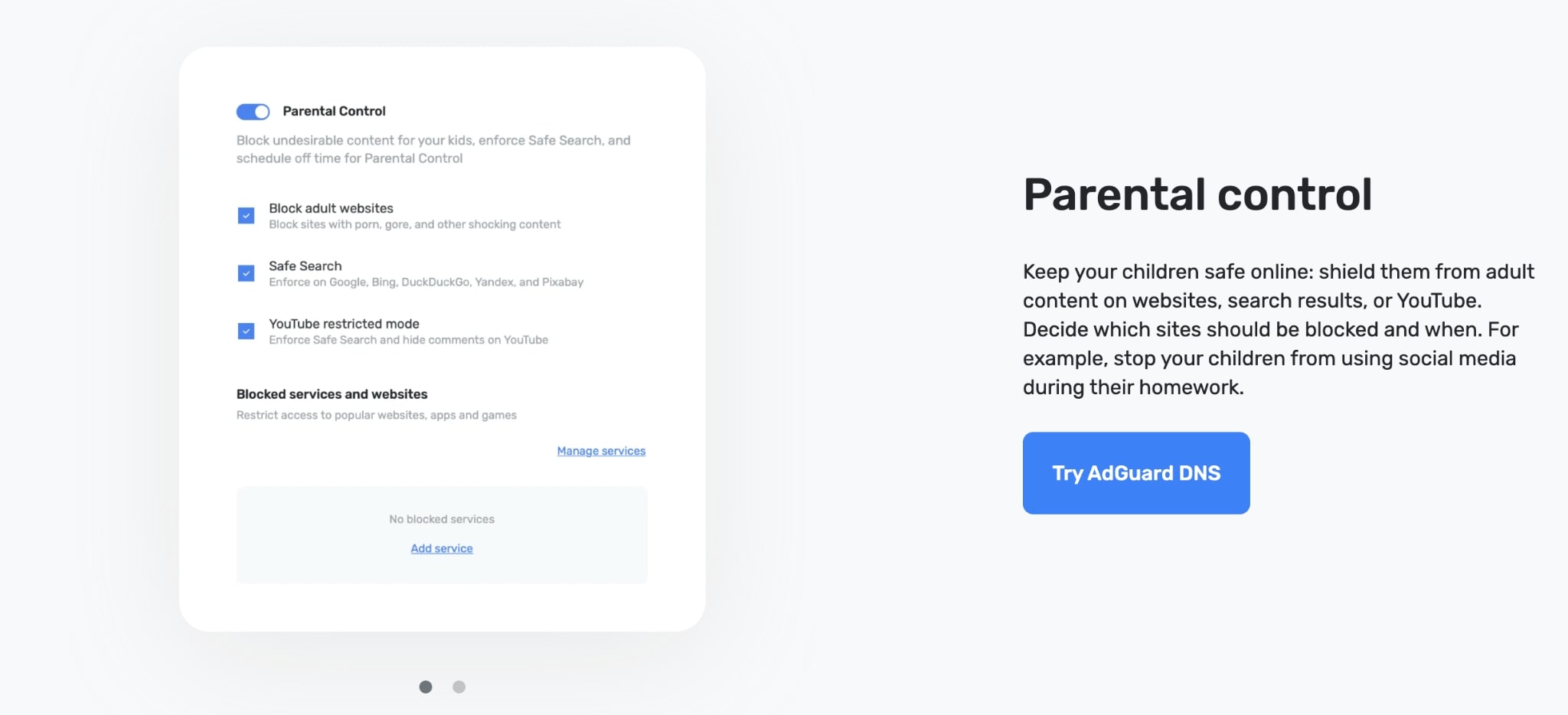 Screen for parental controls on AdGuard VPN