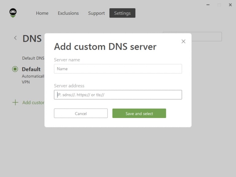 Screen for adding a custom DNS server on AdGuard
