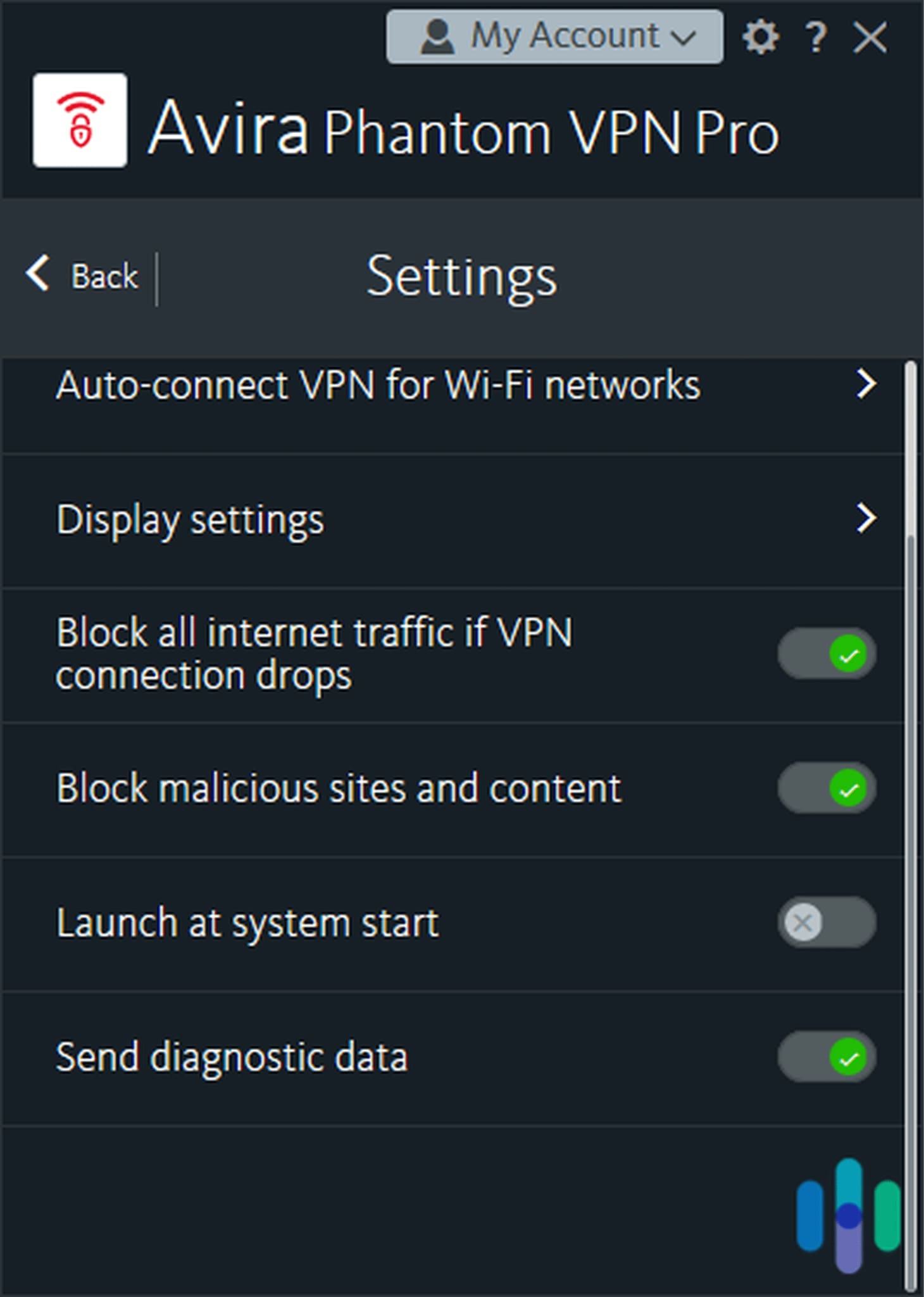 Avira Phantom VPN settings
