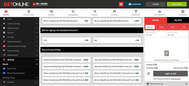 BetOnline Boxing Betting Lines