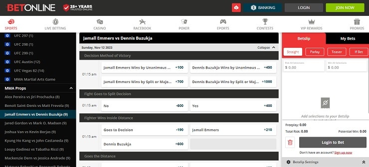 BetOnline UFC Betting Lines