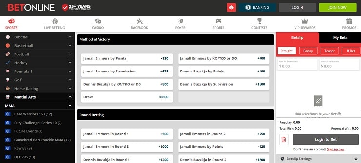 Combat Sports Betting Odds