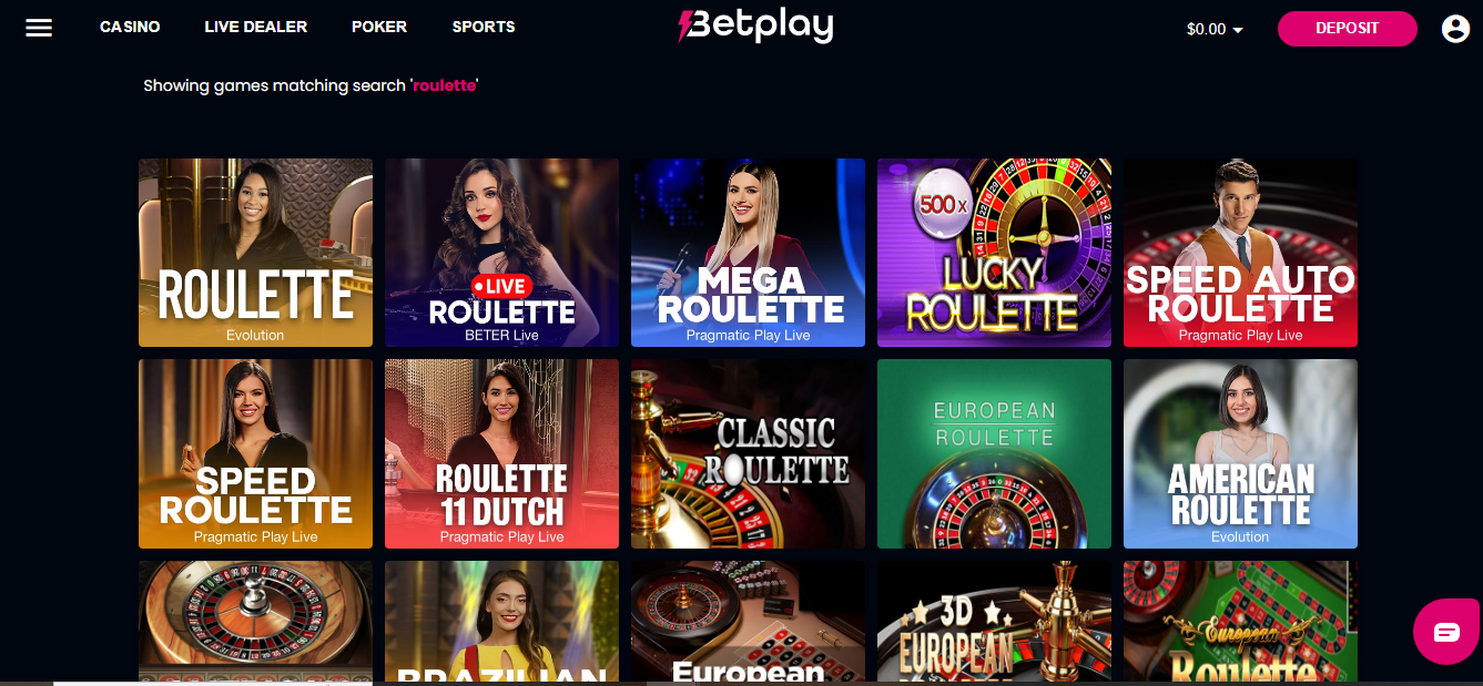An image showing different Roulette games on Betplay
