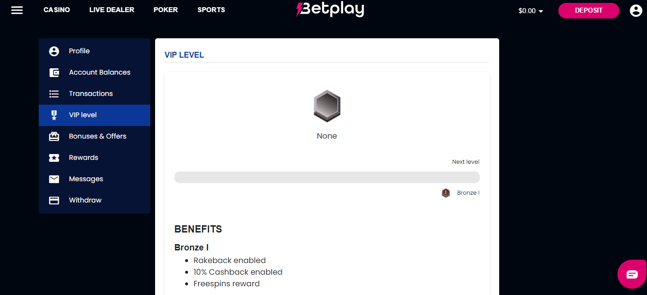An image showing VIP levels and their benefits on Betplay