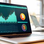 A bitcoin on a laptop screen