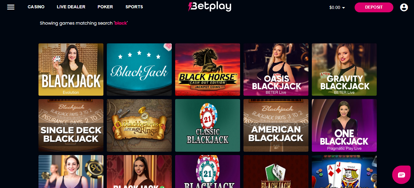 An image showing different variants of Blackjack on Betplay
