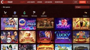 A screenshot of the Blood Moon casino homepage