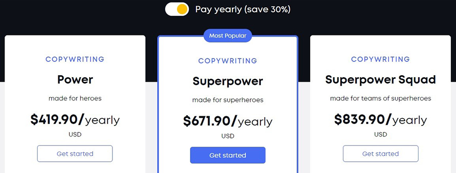 A screenshot of ClosersCopy's pricing plans.