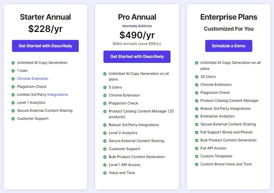 A screenshot of CopySmith's pricing plans.