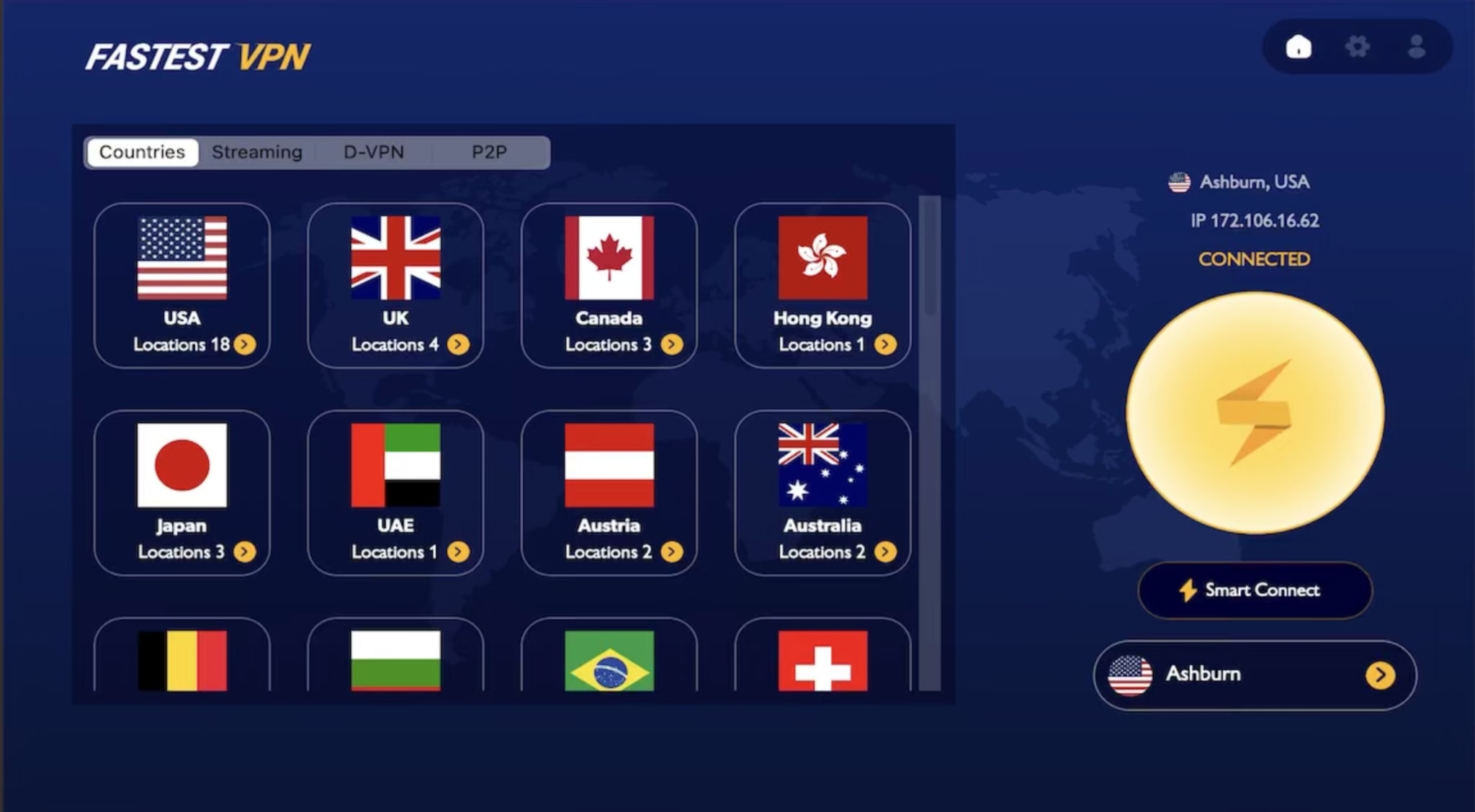 Choosing a server location on FastestVPN
