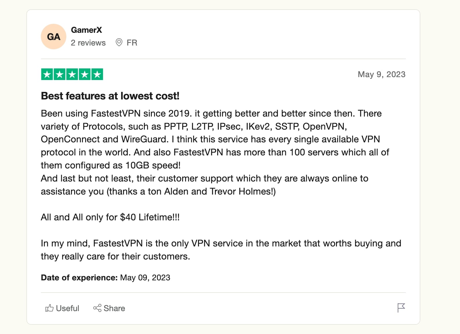 Trustpilot Review of FastestVPN
