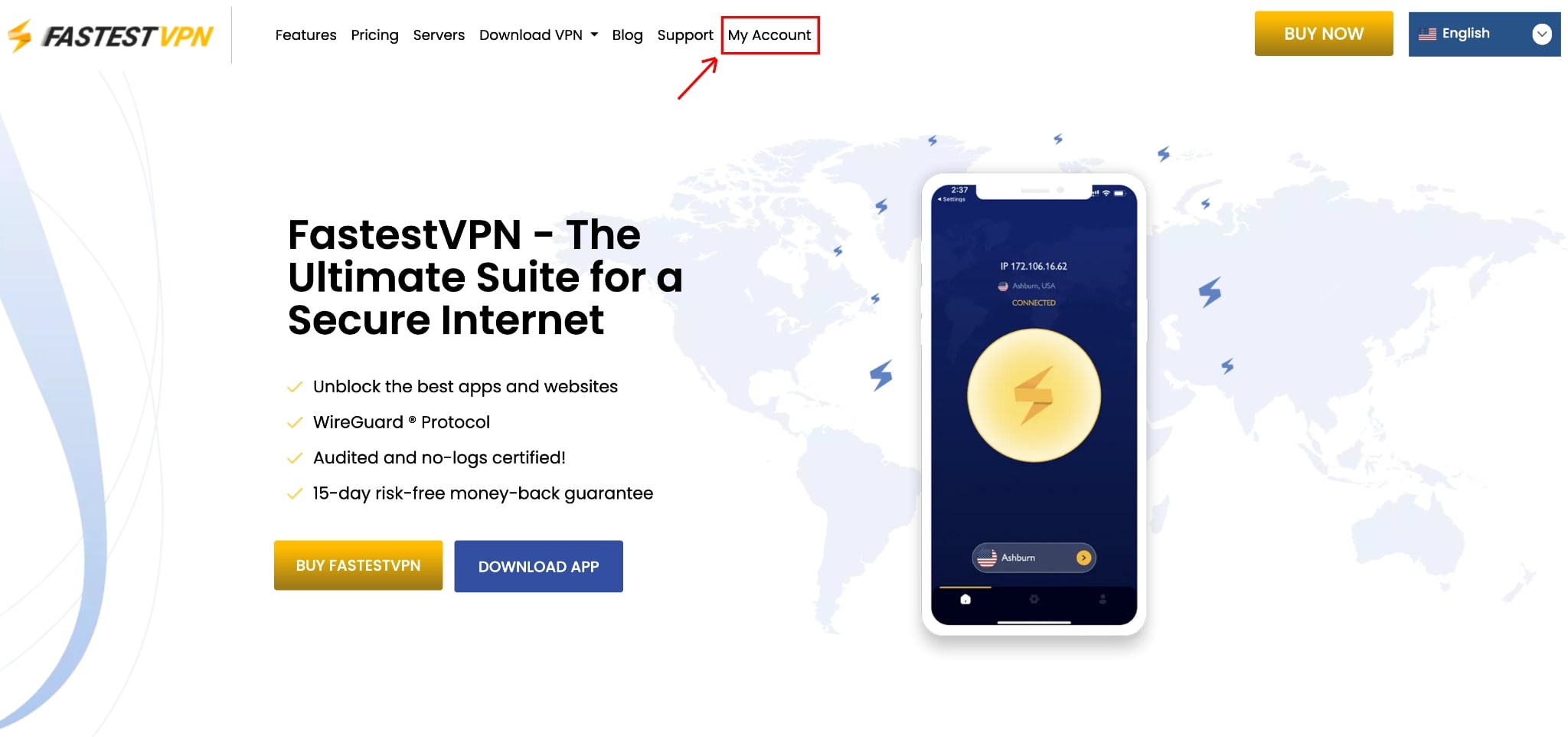 FastestVPN website “My Account”