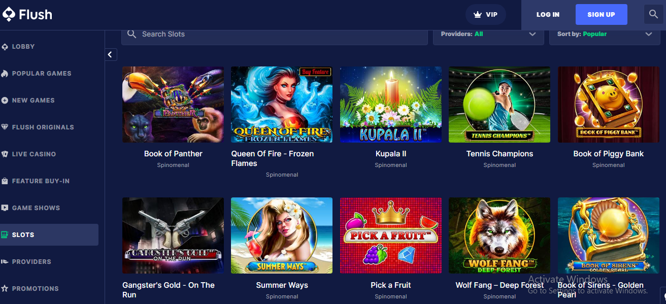 An image showing a selection of slot games available at Flush Casino
