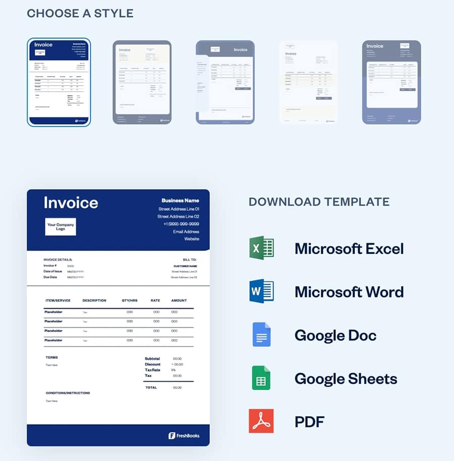 An image showing different invoice templates on FreshBooks.