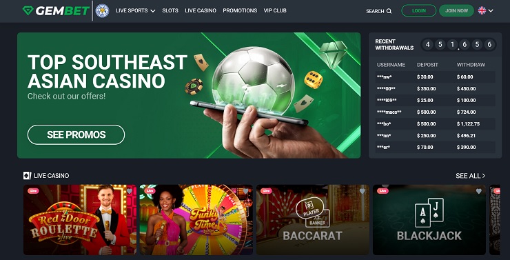 GemBet Malaysia Online Casino Homepage