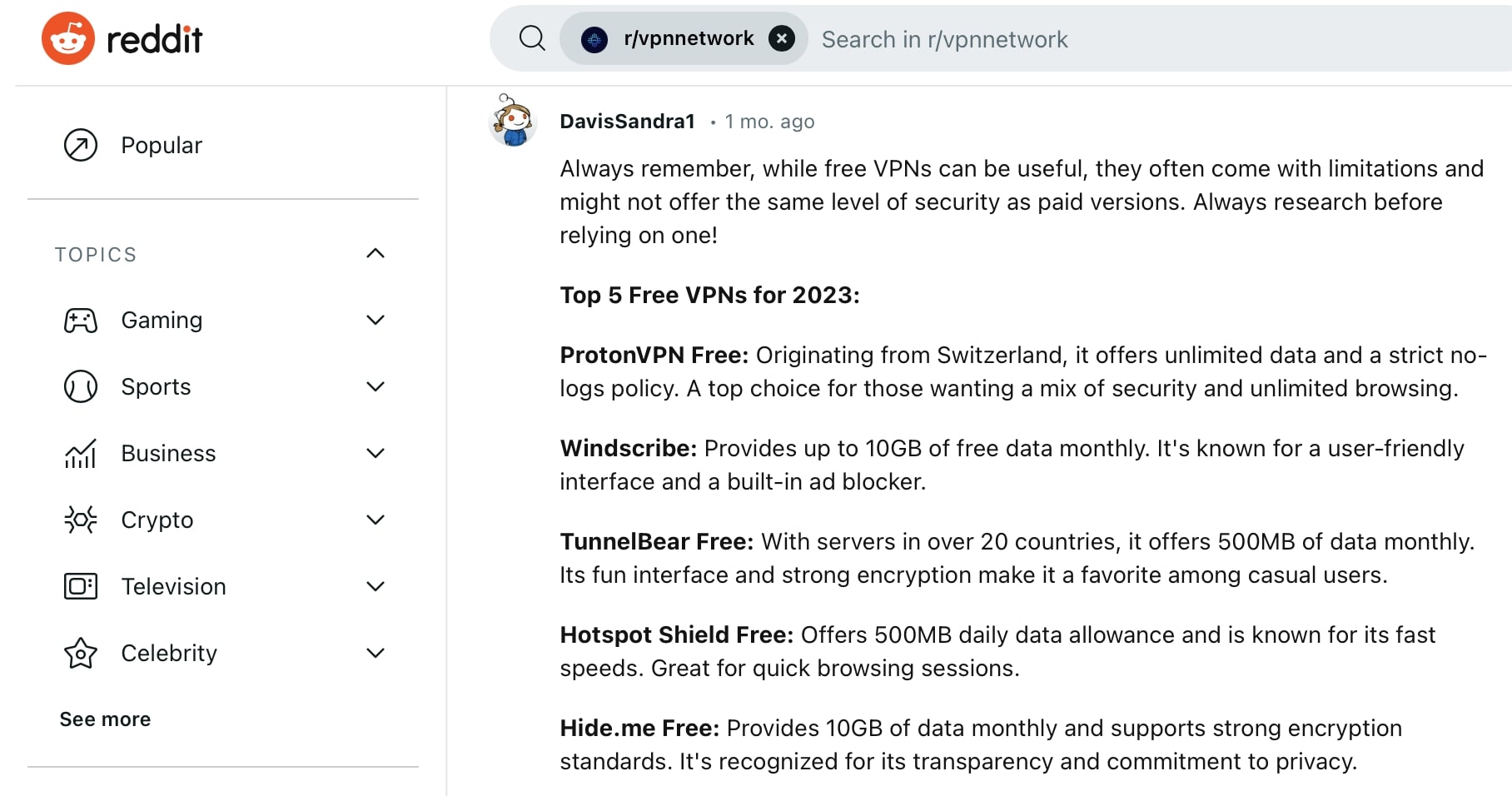 Reddit review top five VPNs