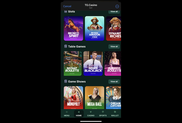 TG.Casino homepage