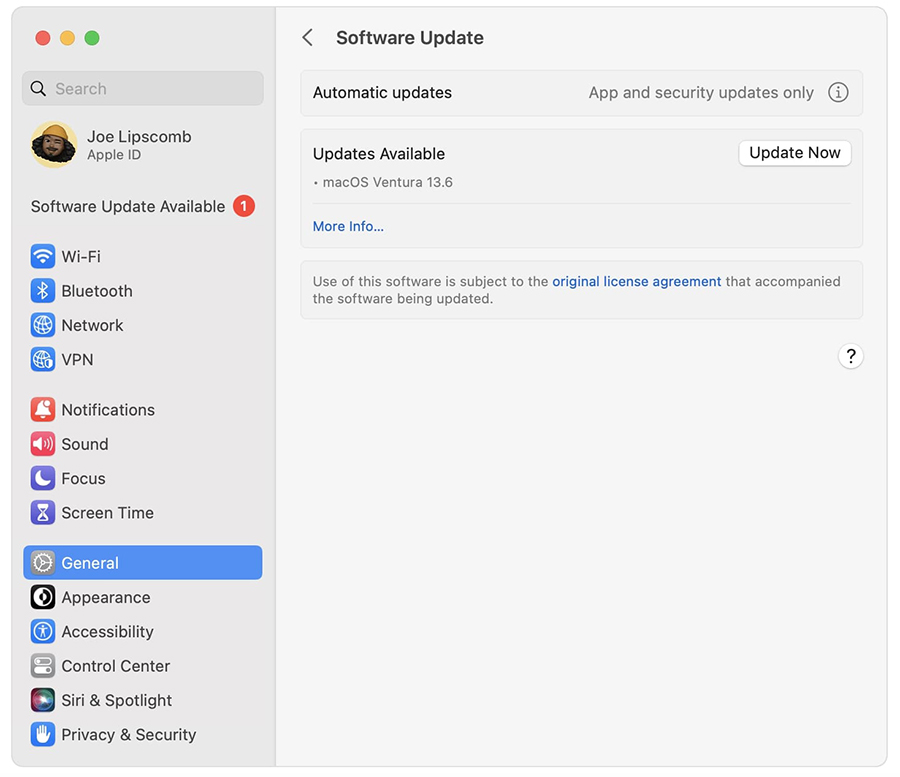 An image showing software updates available on Mac.