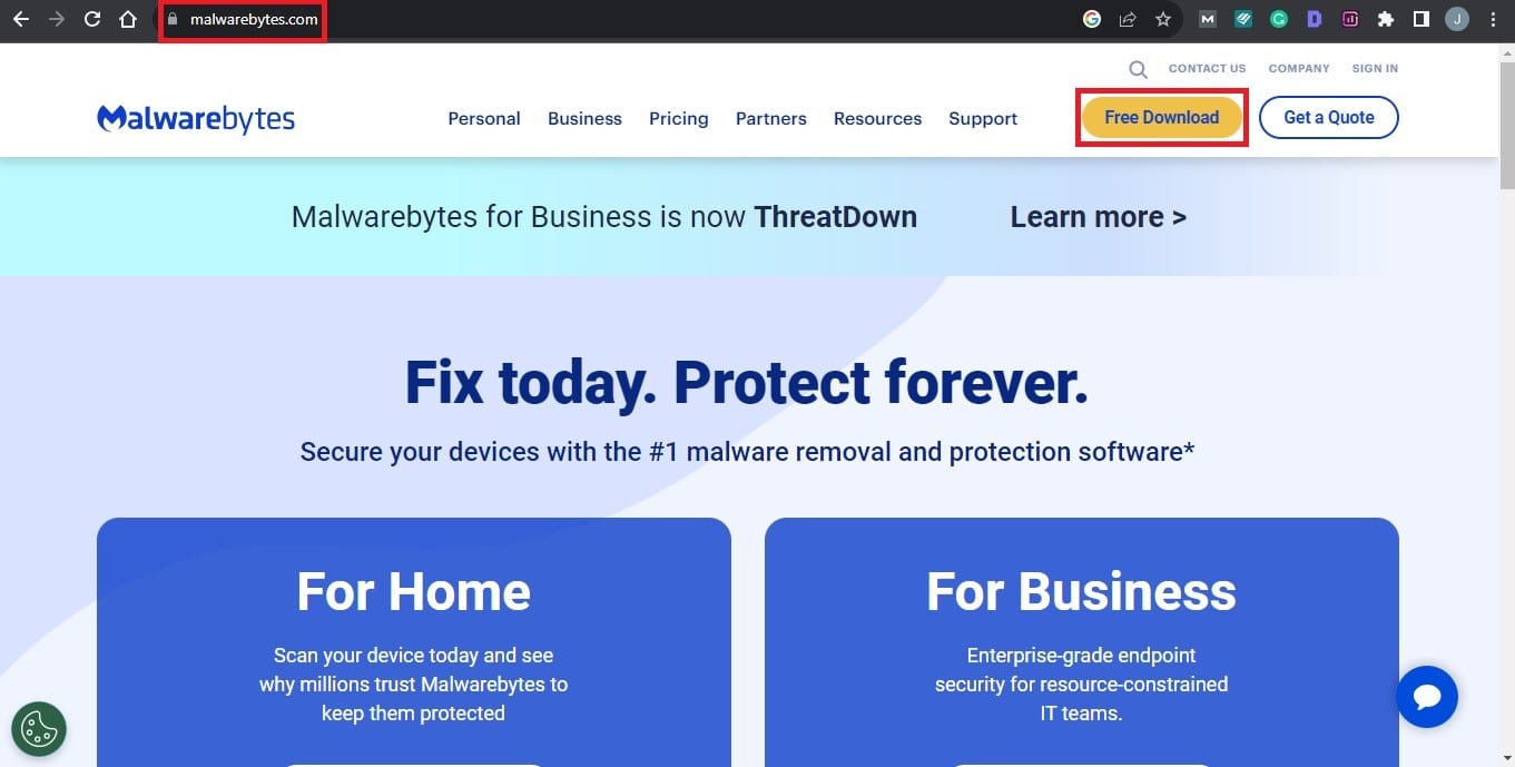 Malwarebytes home page