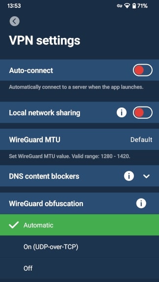 Mullvad VPN Android interface