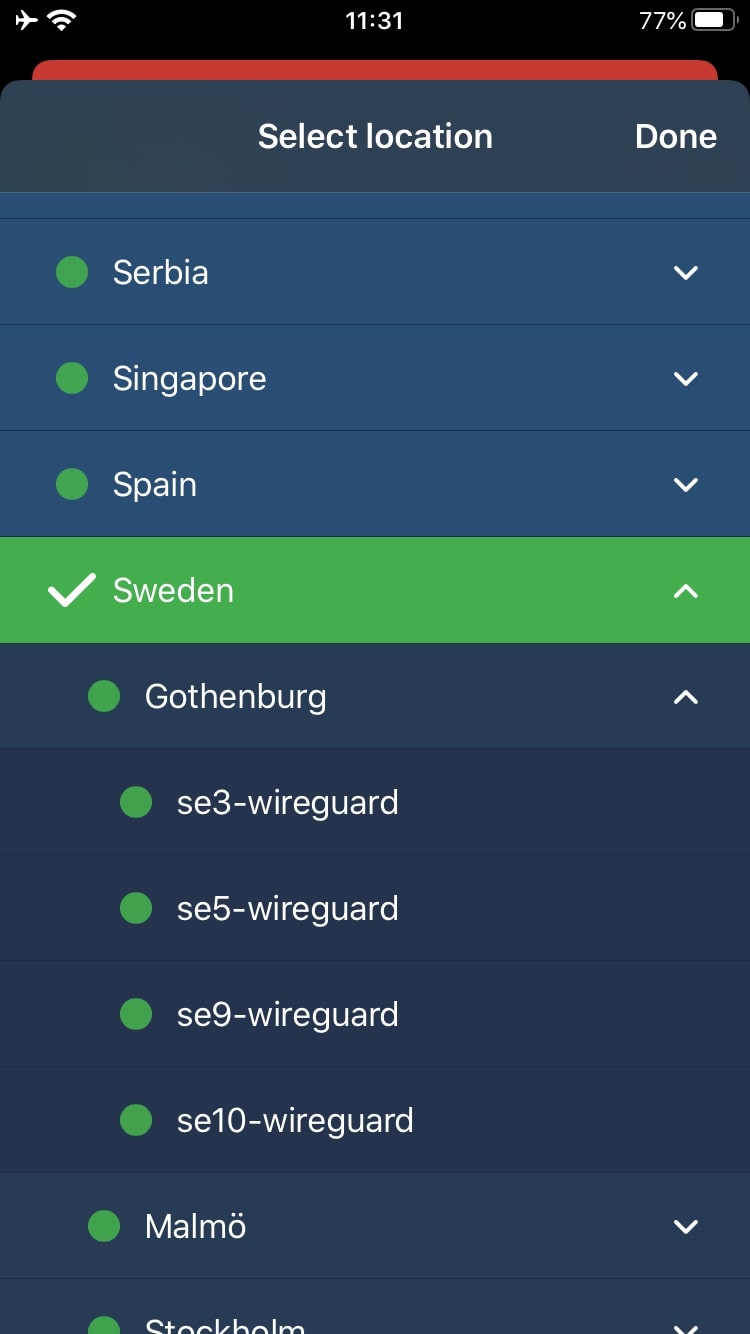 Mullvad VPN iOS interface