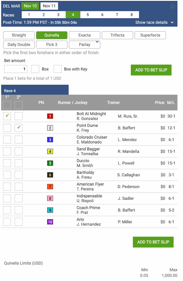 Mybookie quinella racecard