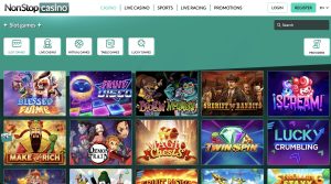 A screenshot of the Non Stop Casino casino homepage