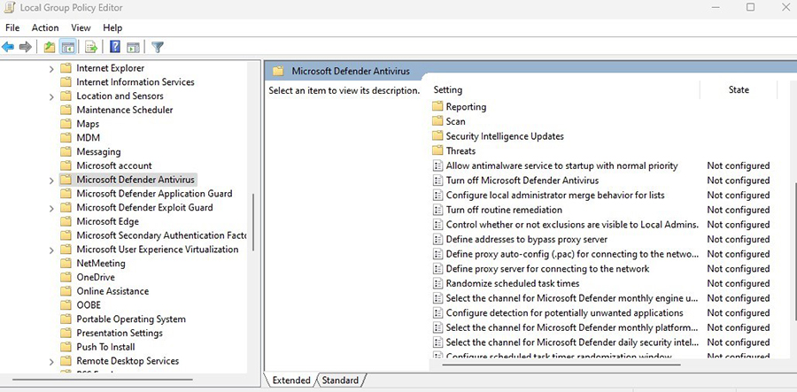 Screenshot showing how to permanently disable Windows Defender on Windows 10.