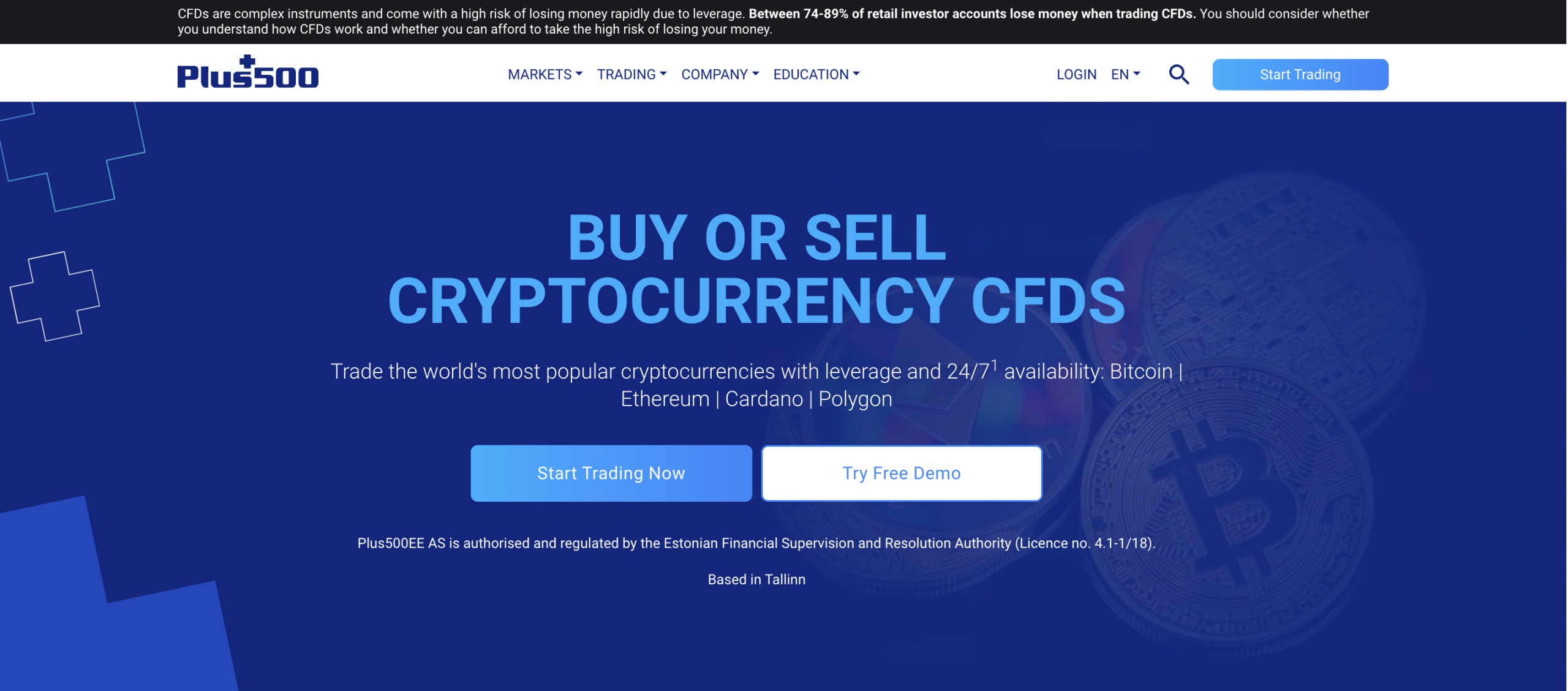 Plus500 Crypto CFD Trading Homepage