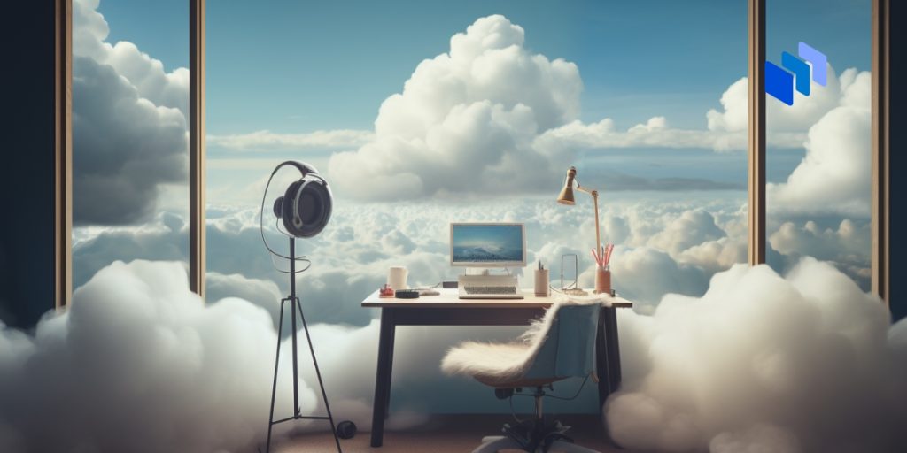 A podcast studio in clouds