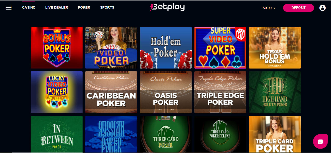 Poker games on Betplay