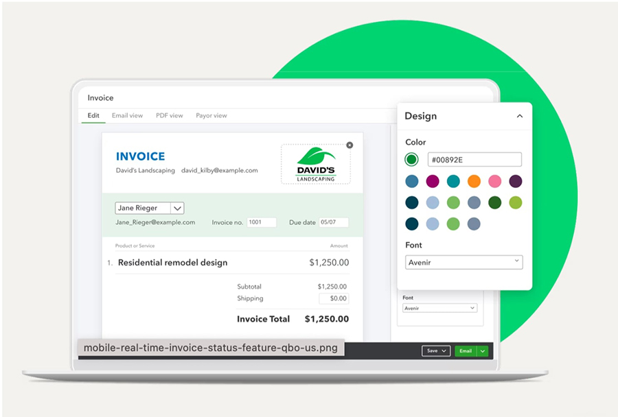 A screenshot of an invoice on QuickBooks.