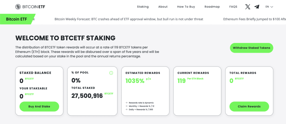 Bitcoin ETF Token Staking Information
