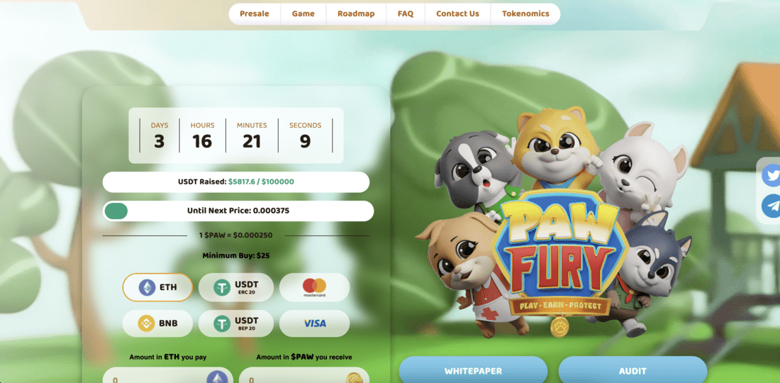 Paw Fury Presale Homepage