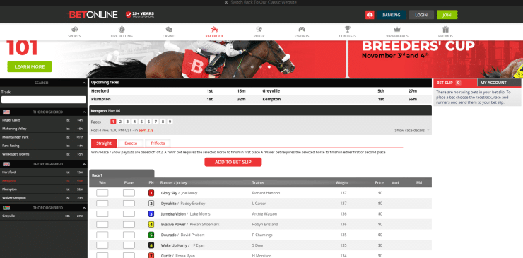 BetOnline racebook