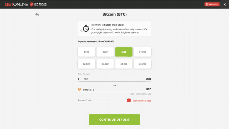 BetOnline Bitcoin Deposit