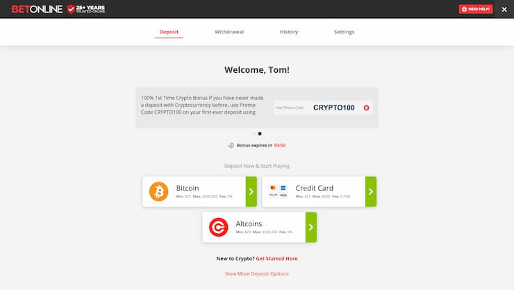 BetOnline Choose Deposit Method