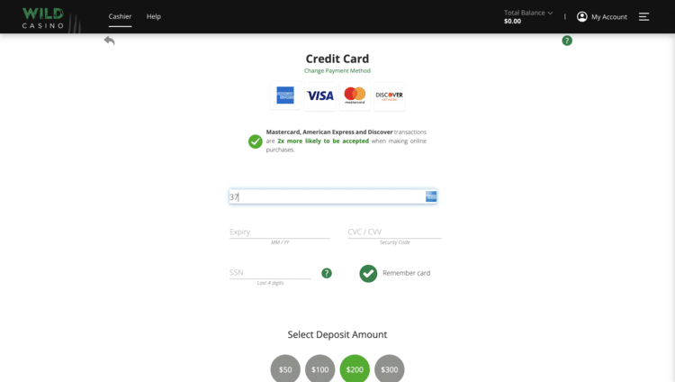 Wild Casino Deposit AMEX