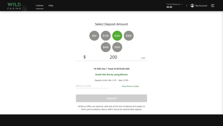 Wild Casino Complete AMEX Deposits